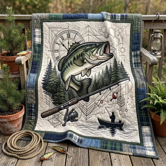 Rustic Bass Fishing Quilt Blanket