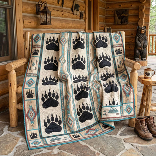 Rustic Bear Paw Trail Quilt Blanket