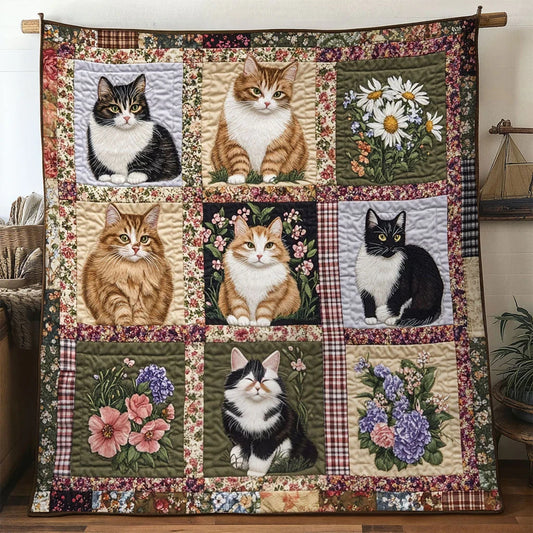 Rustic Bloom Cat Quilt Blanket