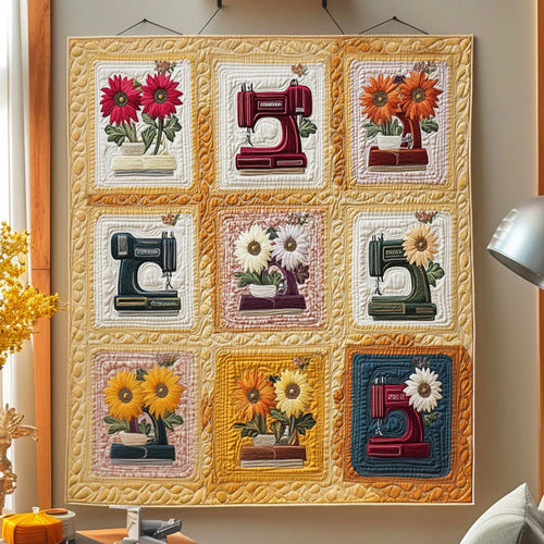 Rustic Bloom Sewing Machine Quilt Blanket