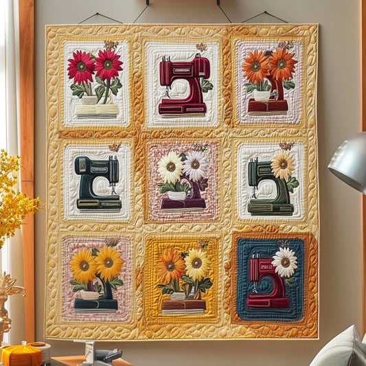 Rustic Bloom Sewing Machine Quilt Blanket