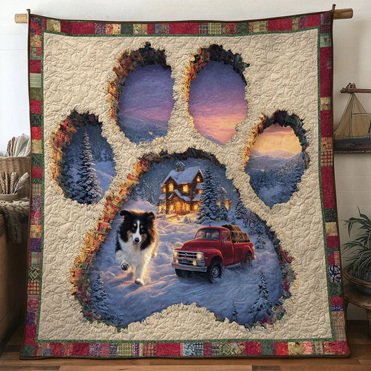Rustic Border Collie Paw Quilt Blanket