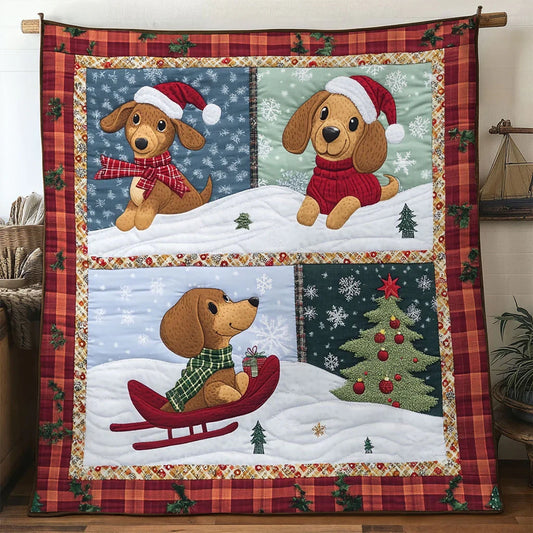 Rustic Christmas Dachshund Quilt Blanket