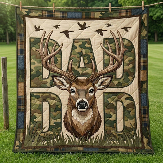 Rustic Deer Hunter Dad Quilt Blanket