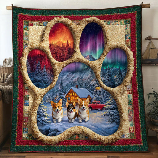 Rustic Dream Corgi Paw Quilt Blanket