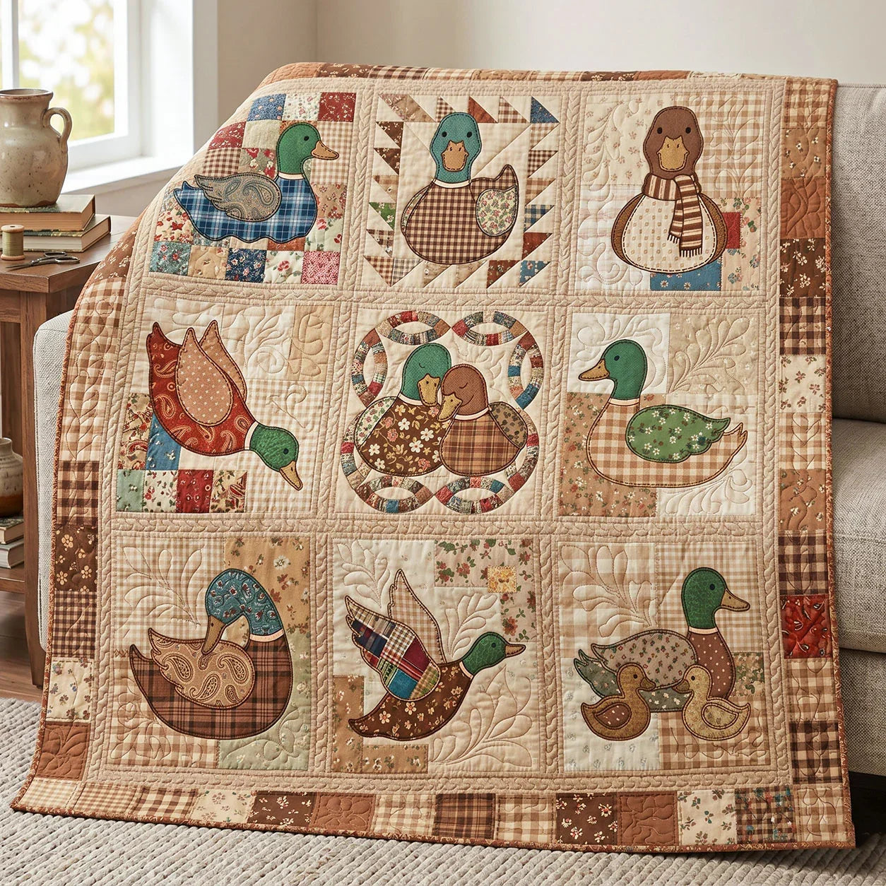 Rustic Duck Quilt Blanket - Quilted Blanket by OtterMia