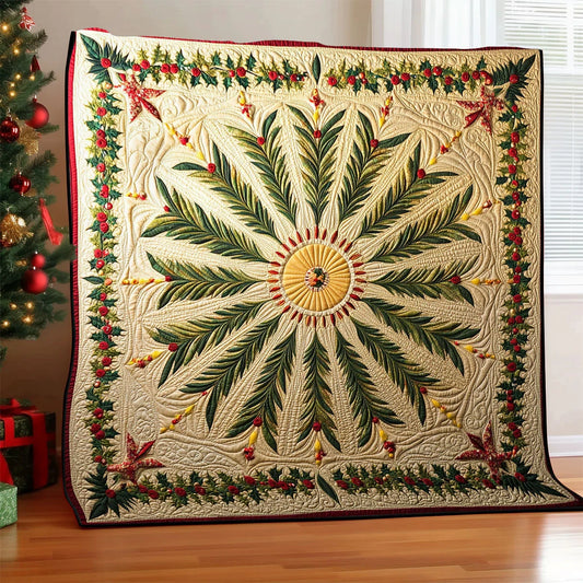 Rustic Evergreen Mandala Quilt Blanket