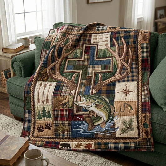 Rustic Faith And Antlers Quilt Blanket