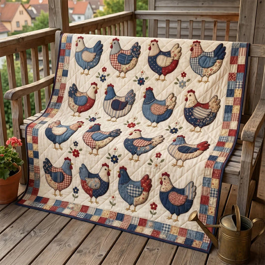 Rustic Farmhouse Chicken Patchwork Quilt Blanket