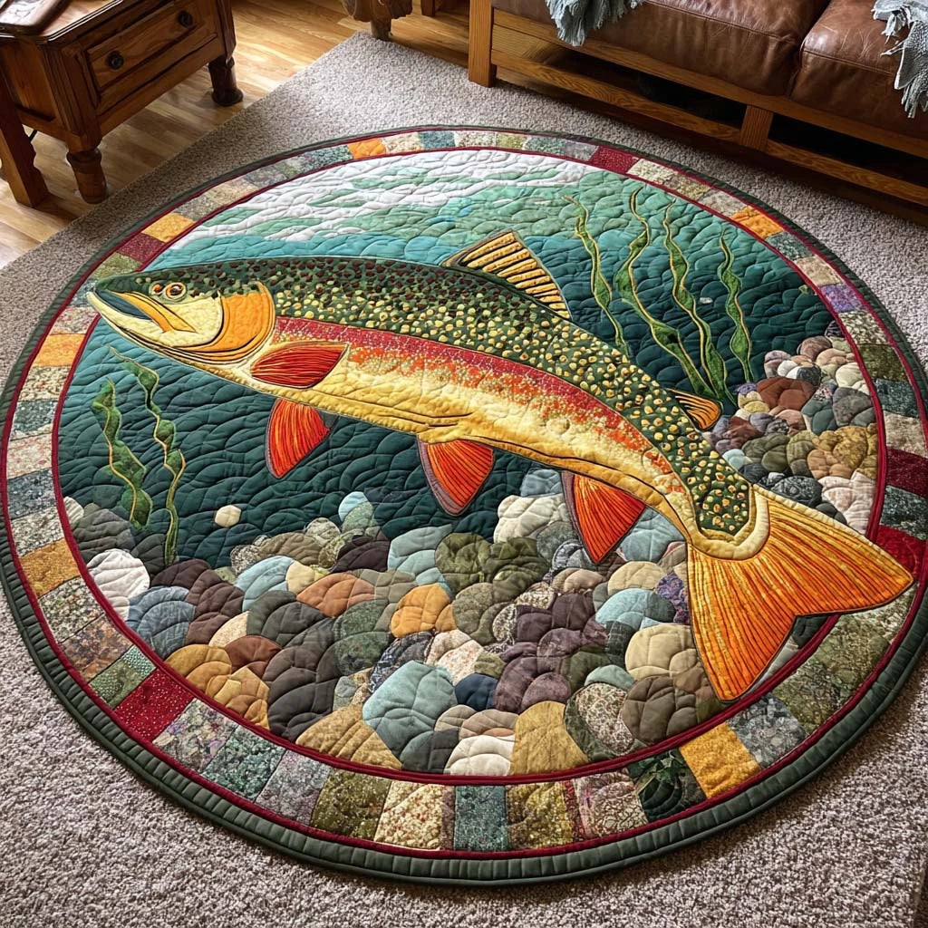 Rustic Fishing Quilted Round Mat