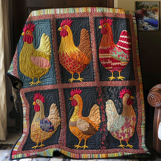 Rustic Folk Rooster Quilt Blanket