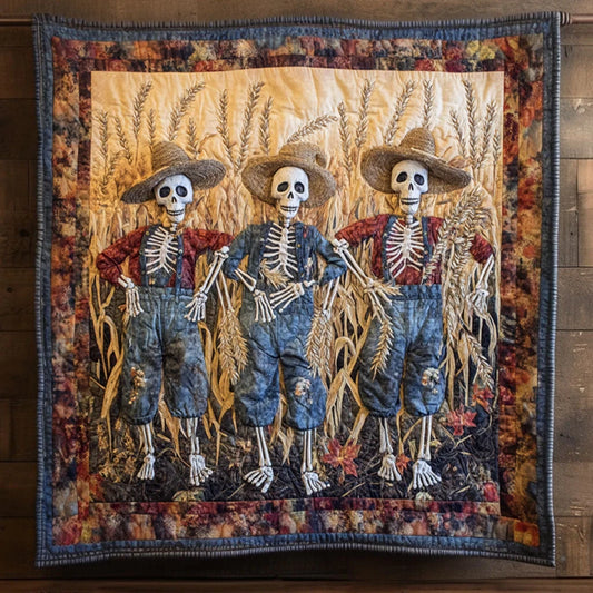 Rustic Harvest Skeleton Scarecrow Quilt Blanket
