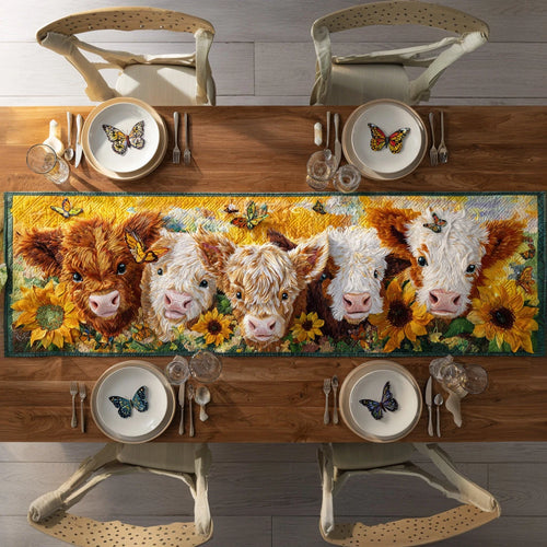 Rustic Highland Cow Quilted Table Runner