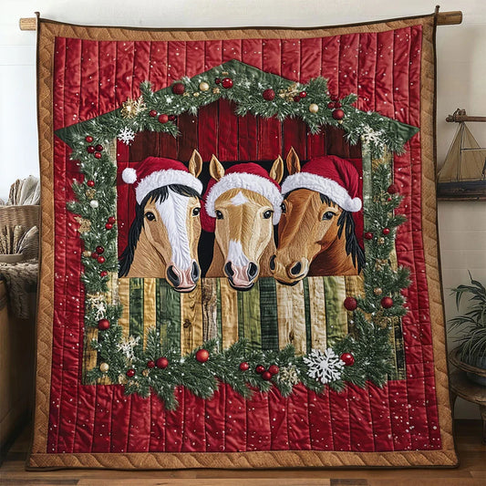 Rustic Horse Christmas Quilt Blanket