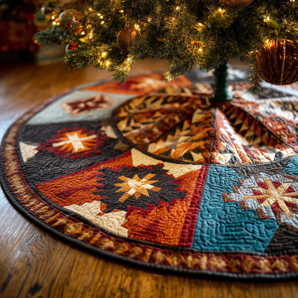 Rustic Patchwork Star Christmas Quilted Tree Skirt