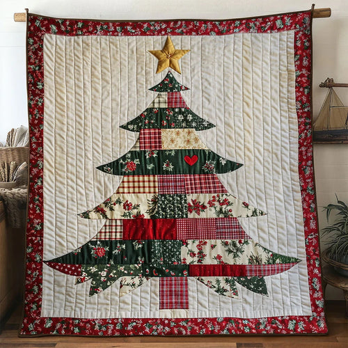 Rustic Peace Christmas Tree Quilt Blanket