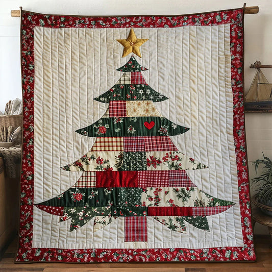 Rustic Peace Christmas Tree Quilt Blanket
