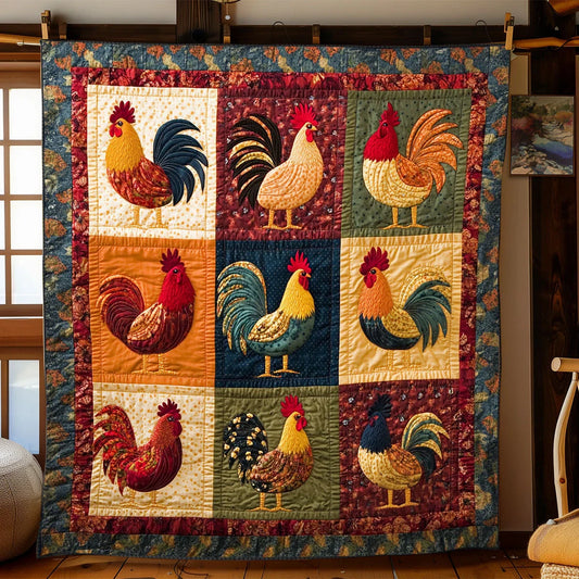 Rustic Rooster Gathering Quilt Blanket