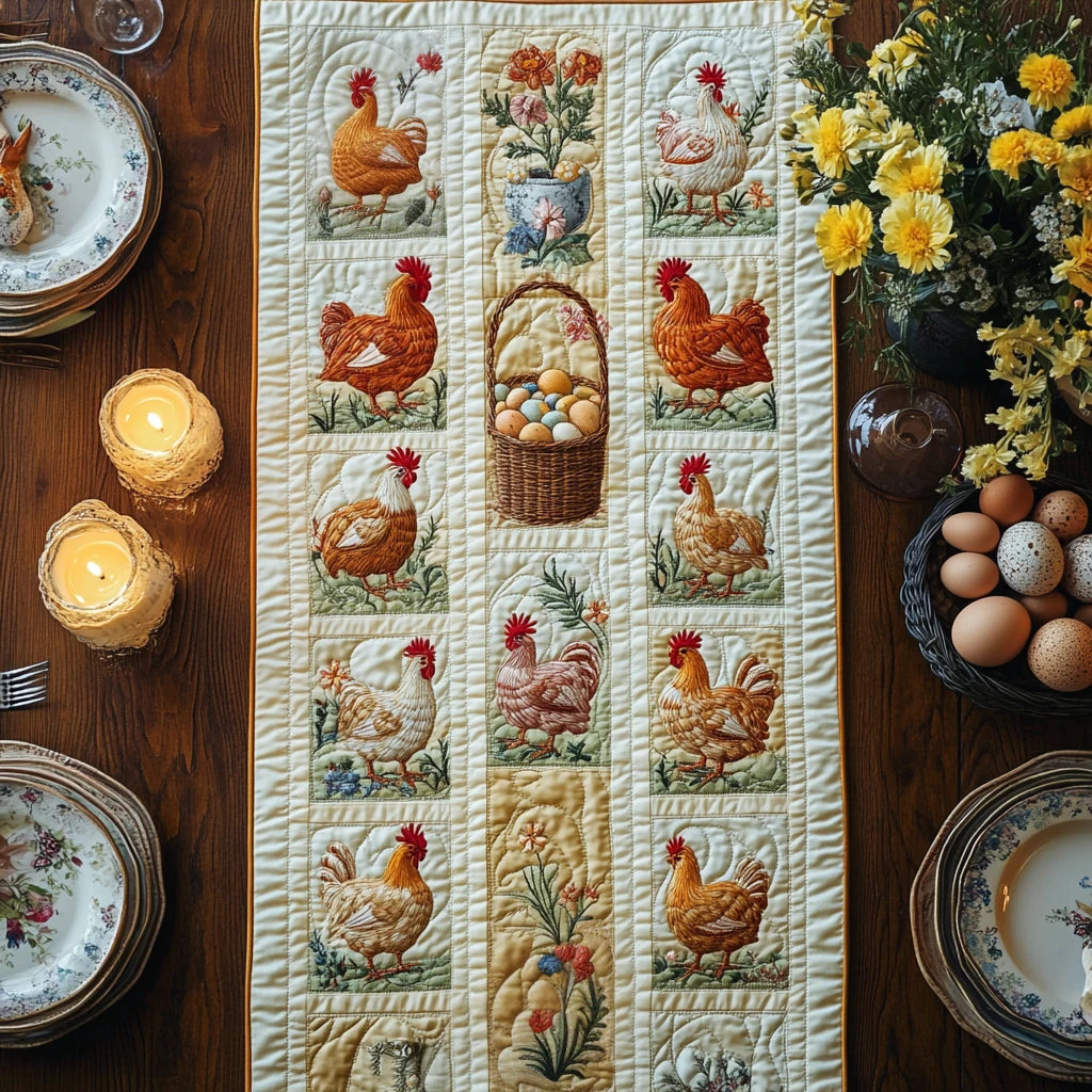 Rustic Roosters Quilted Table Runner