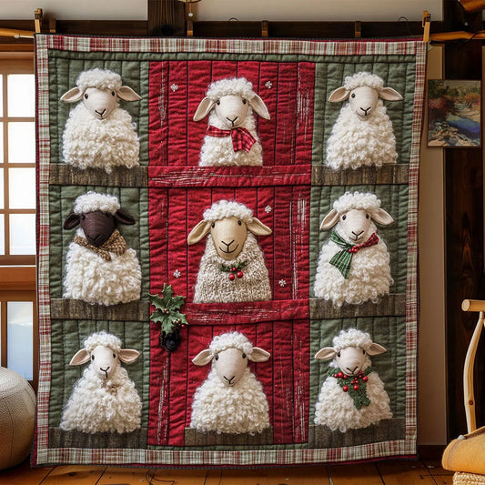 Rustic Sheep Christmas Quilt Blanket
