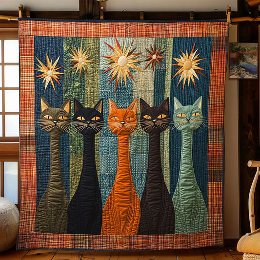 Rustic Whimsical Cat Quilt Blanket