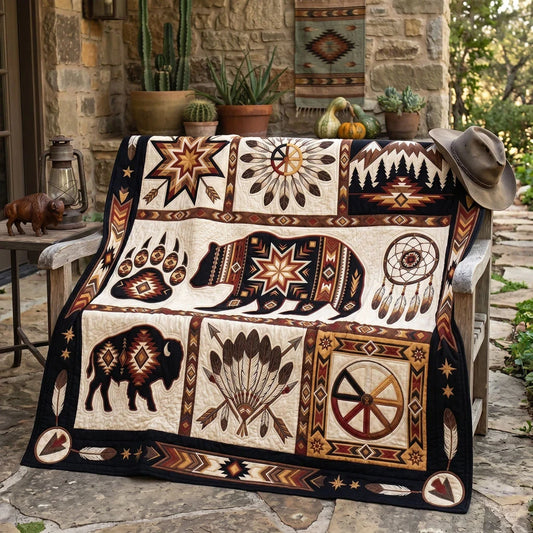 Sacred Bear And Buffalo Quilt Blanket