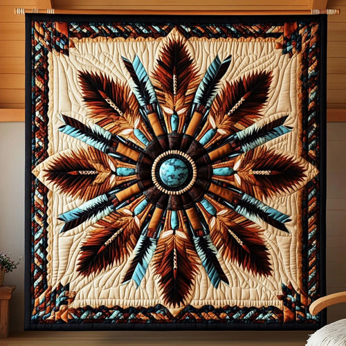 Sacred Feather Mandala Quilt Blanket