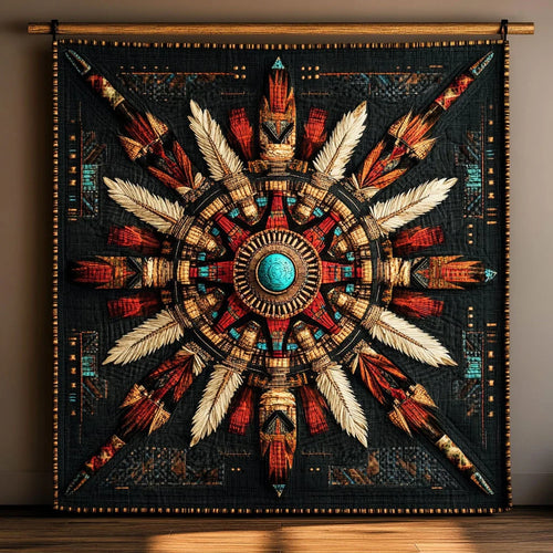 Sacred Feather Mandala Quilt Blanket