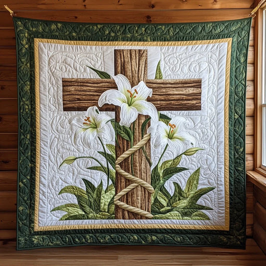 Sacred Lily Cross Quilt Blanket