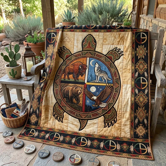 Sacred Turtle Guardians Quilt Blanket
