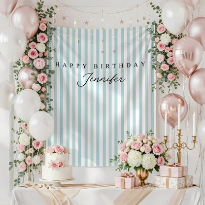 Green Striped Birthday Tapestry Personalized Happy Birthday Banner Custom Name Party Backdrop, personalized birthday backdrop