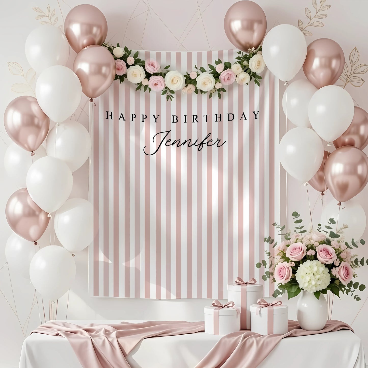 Green Striped Birthday Tapestry Personalized Happy Birthday Banner Custom Name Party Backdrop, personalized birthday backdrop