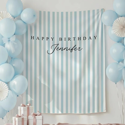 Green Striped Birthday Tapestry Personalized Happy Birthday Banner Custom Name Party Backdrop, personalized birthday backdrop