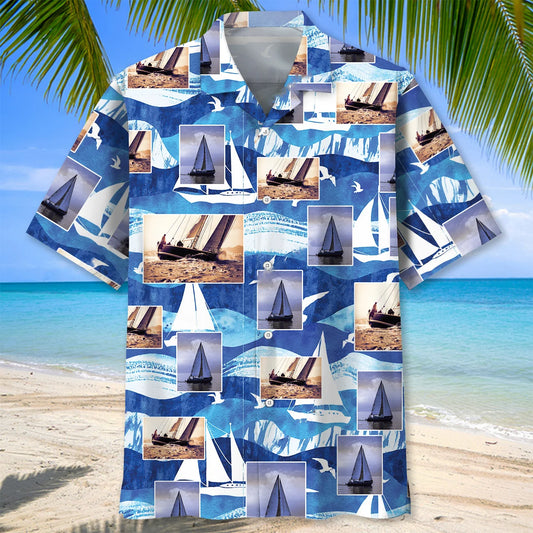 Sailboat Aventure Hawaiian Shirt, custom shirt gift for men