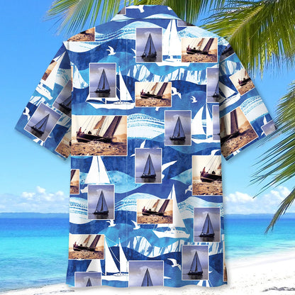 Sailboat Aventure Hawaiian Shirt, custom shirt gift for men (view 3)