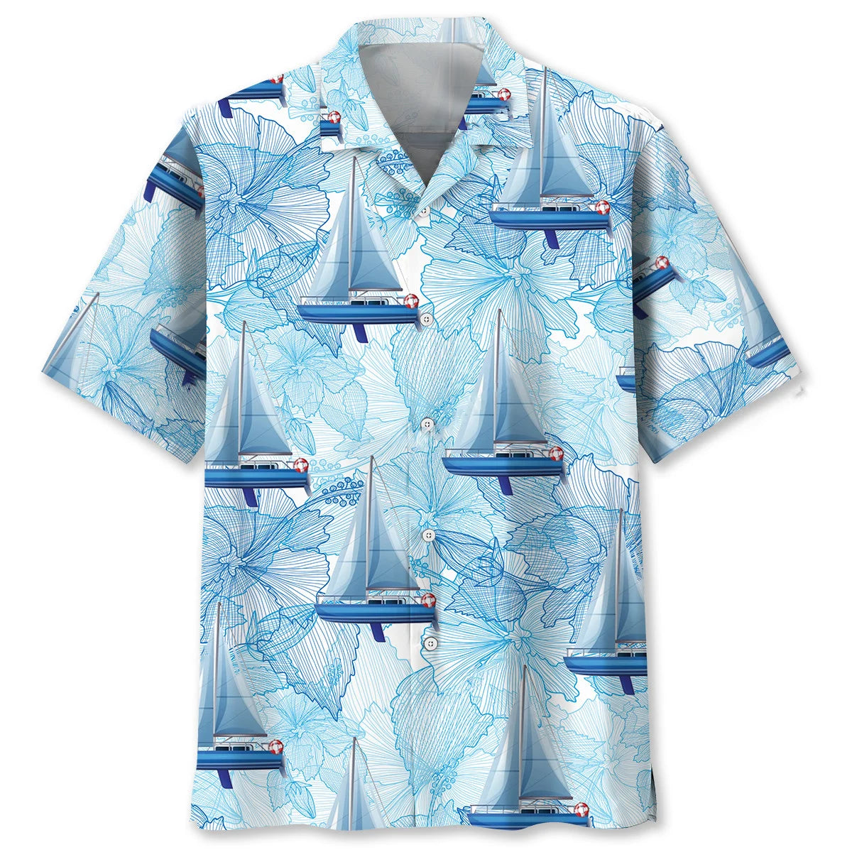 Sailboat Classic Hibiscus Hawaiian Shirt, custom shirt gift for men