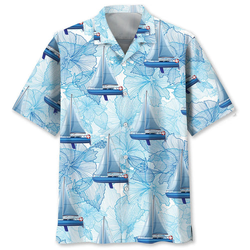 Sailboat Classic Hibiscus Hawaiian Shirt, custom shirt gift for men
