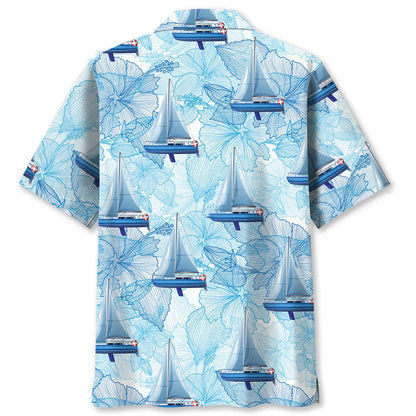 Sailboat Classic Hibiscus Hawaiian Shirt, custom shirt gift for men (view 2)