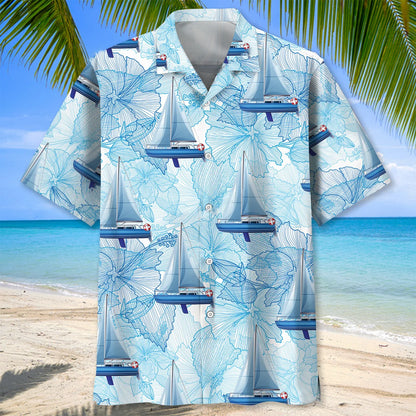 Sailboat Classic Hibiscus Hawaiian Shirt, custom shirt gift for men (view 3)
