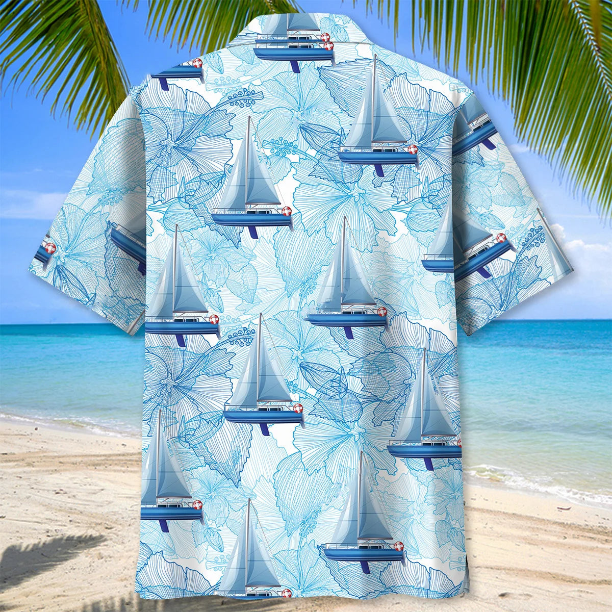 Sailboat Classic Hibiscus Hawaiian Shirt, custom shirt gift for men (view 4)