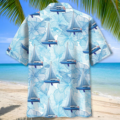 Sailboat Classic Hibiscus Hawaiian Shirt, custom shirt gift for men (view 4)