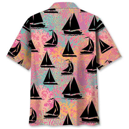 Sailboat Coral Hawaiian Shirt, custom shirt gift for men (view 2)