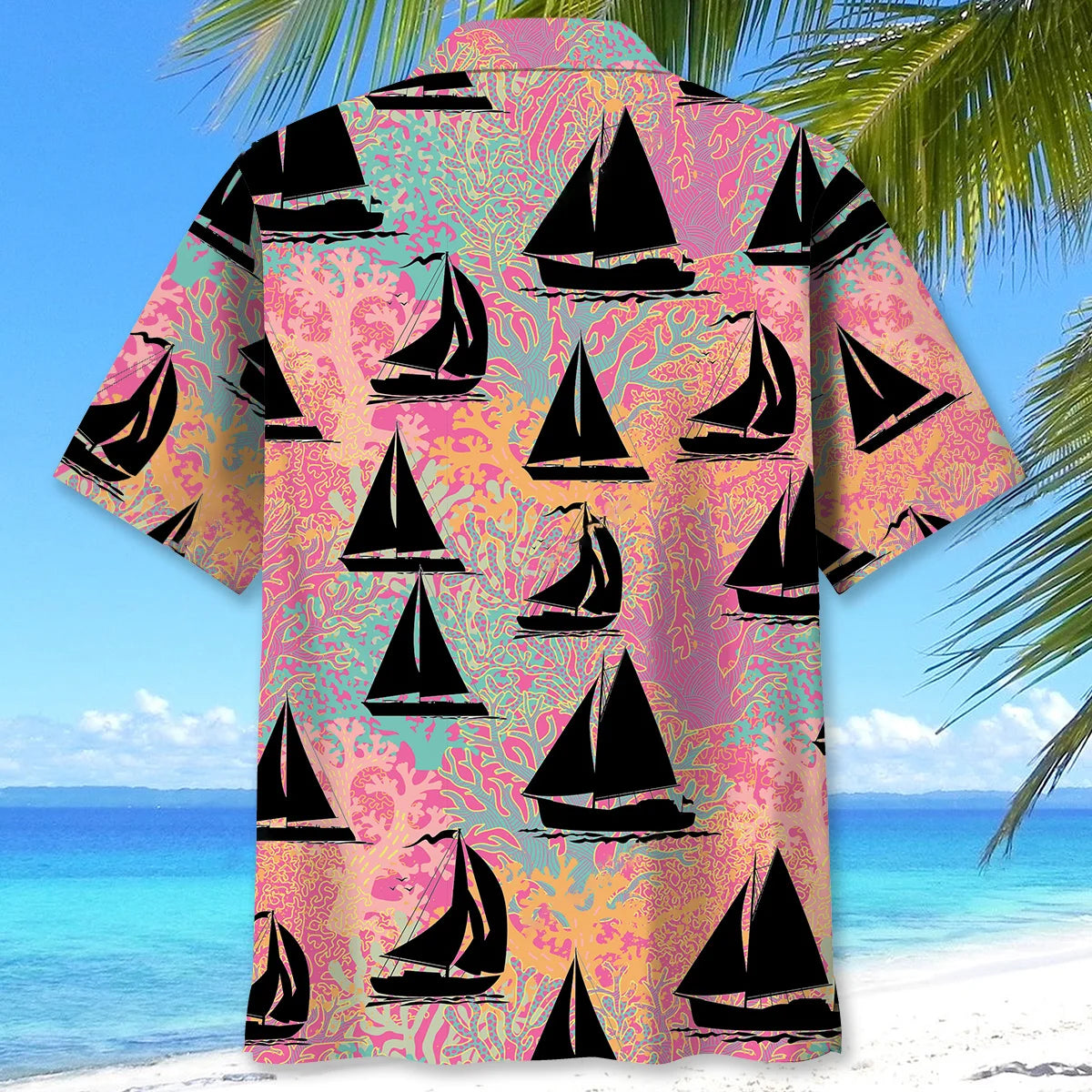 Sailboat Coral Hawaiian Shirt, custom shirt gift for men (view 3)