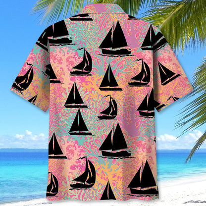 Sailboat Coral Hawaiian Shirt, custom shirt gift for men (view 3)
