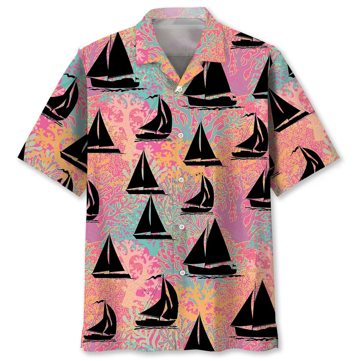 Sailboat Coral Hawaiian Shirt, custom shirt gift for men (view 4)