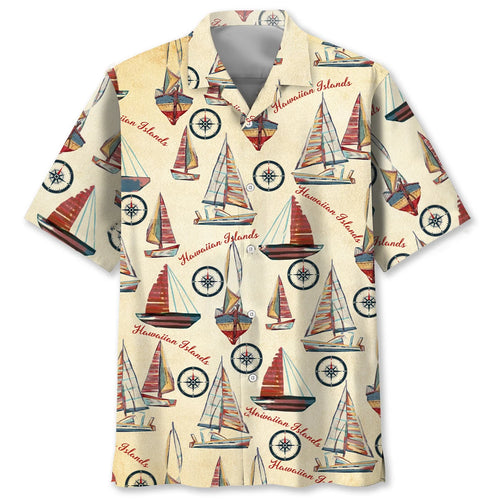 Sailboat Island Hawaiian Shirt, custom shirt gift for men