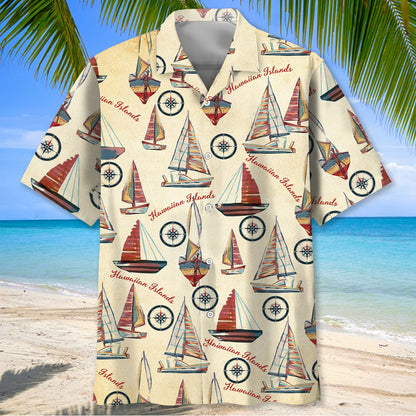 Sailboat Island Hawaiian Shirt, custom shirt gift for men (view 2)