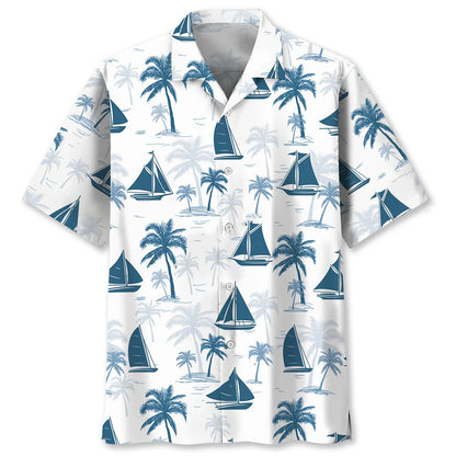 Sailboat Palm Tree Hawaiian Shirt, custom shirt gift for men