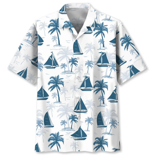 Sailboat Palm Tree Hawaiian Shirt, custom shirt gift for men