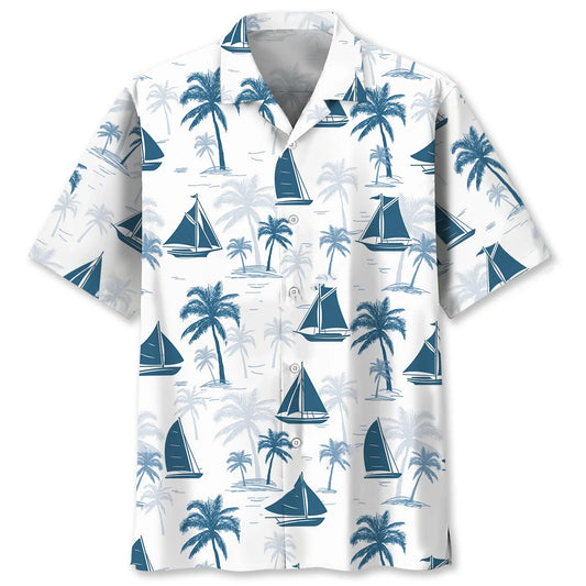 Sailboat Palm Tree Hawaiian Shirt, custom shirt gift for men